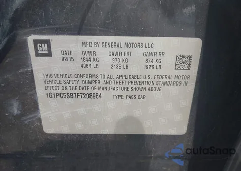 2015 Chevrolet Cruze 1Lt Auto z USA, uszkodzony, nr VIN 1G1PC5SB7F7208984